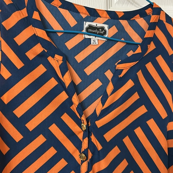 Women’s Mud Pie sleeveless navy and orange geometric tunic top size small - Picture 3 of 4